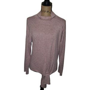 Lavish Pink Long Sleeve Mock Turtle Neck Tie Front Hem Lightweight Sweater Large